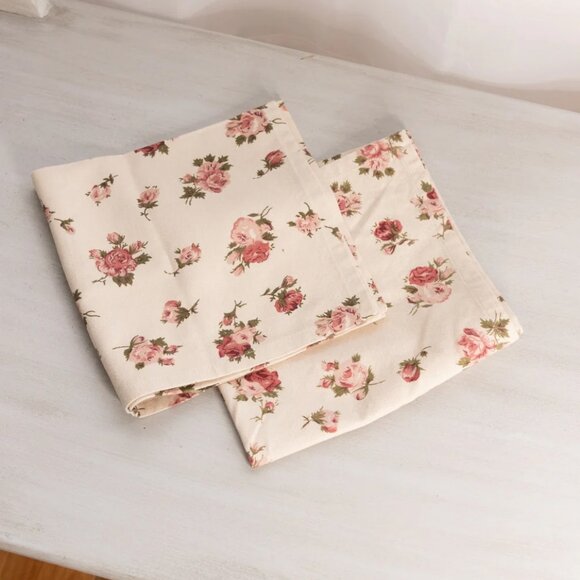 Cream Fabric Rose Square Napkins (Set of 2) Cottagecore Kitchen Decor - Picture 3 of 5